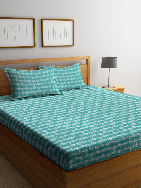 

Trident Green & White Abstract 144 TC Cotton 1 Queen Bedsheet with 2 Pillow Covers