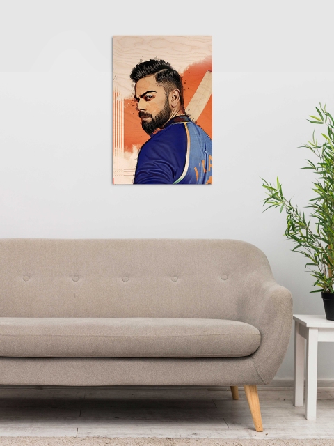 Bigsmall Blue & Black Virat Kohli Printed Wooden Wall Art