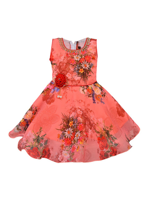 

Wish Karo Girls Pink & Red Floral Print Fit and Flare Dress