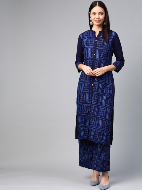 

ZIYAA Women Navy Blue Printed Straight Kurta