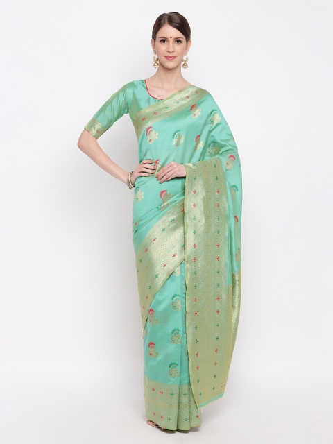 

Vbuyz Turquoise Blue & Gold Silk Blend Woven Design Banarasi Saree