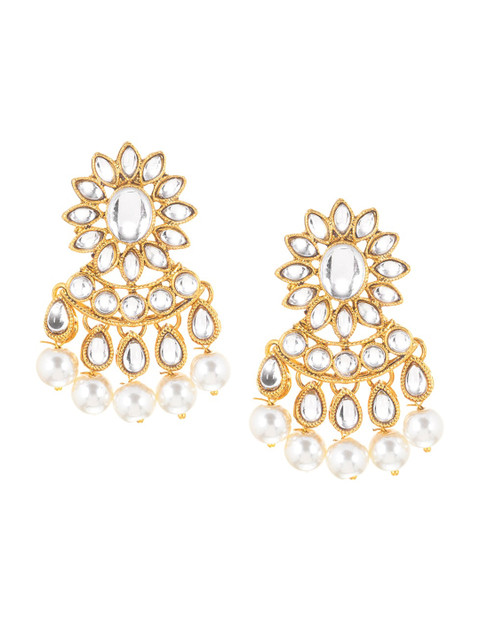 

INDYA Gold-Plated & Off-White Handcrafted Classic Drop Earrings