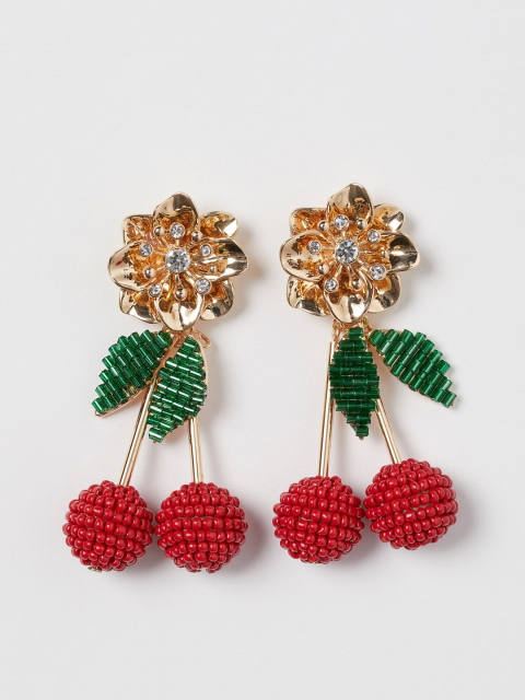 

H&M Women Gold-Toned & Red Cherry-Shaped Earrings