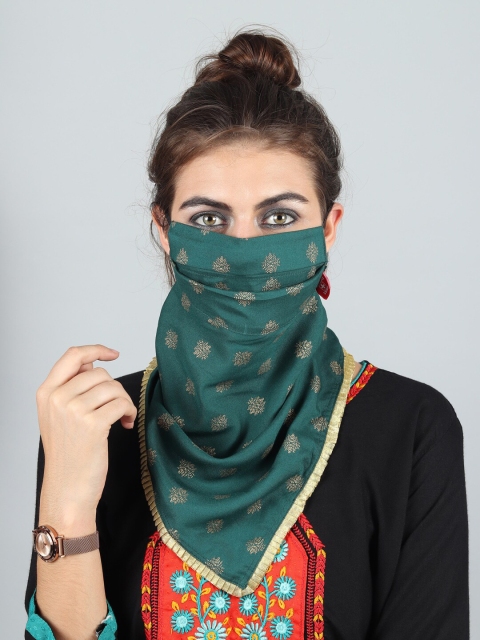 

Swiss Design Women Green Printed 2-Ply Reusable Anti-Pollution Scarf Style Mask