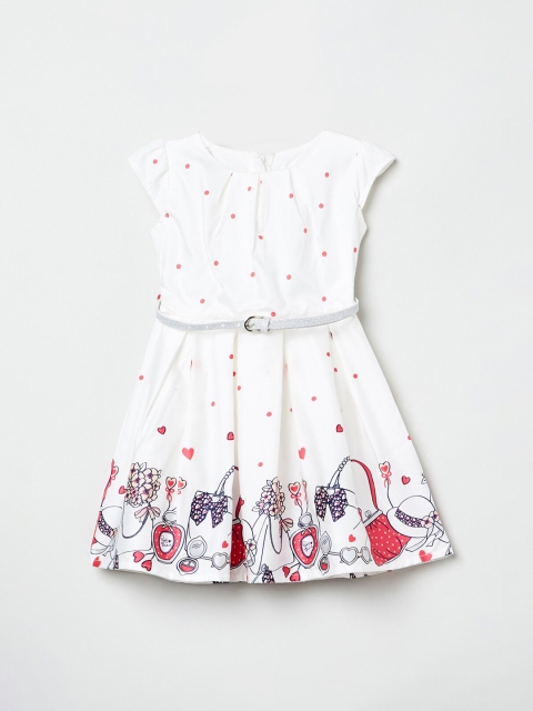 

max Girls White & Red Printed A-Line Dress