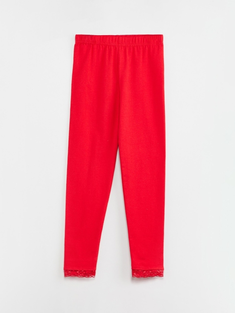 

max Girls Red Solid Ankle-Length Leggings