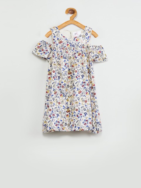 

max Girls Cream-Coloured Floral Printed A-Line Dress
