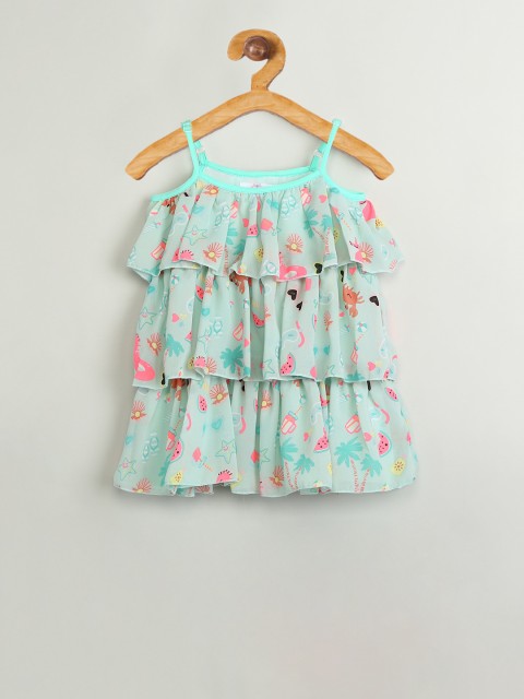 

max Girls Green Printed Tiered Top