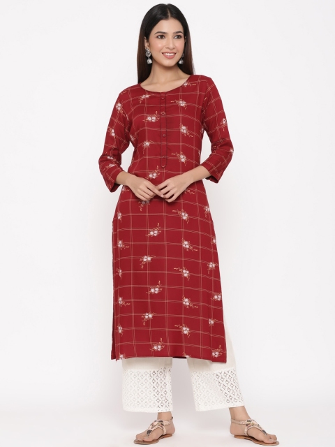 

Juniper Women Maroon & Off-White Checked Straight Kurta