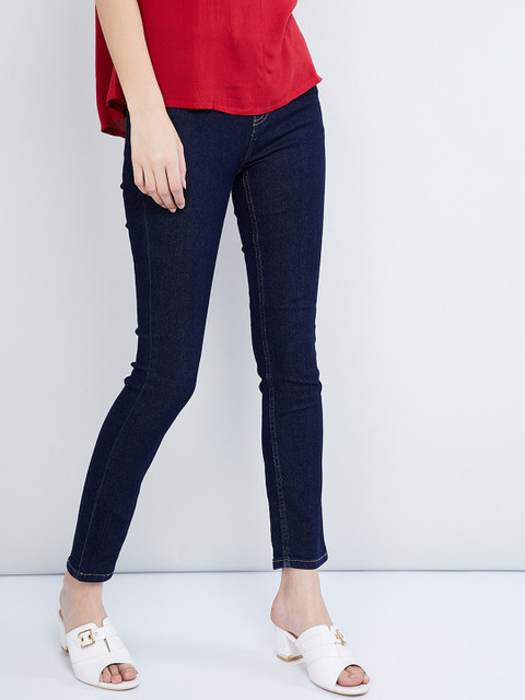 

max Women Navy Blue Slim Fit Mid-Rise Clean Look Stretchable Jeans
