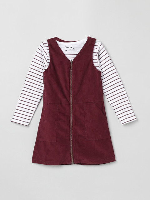 

max Girls Burgundy Solid Pinafore Dress