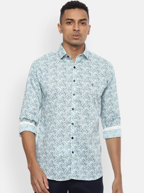 

V Dot Men Blue Slim Fit Floral Printed Casual Shirt