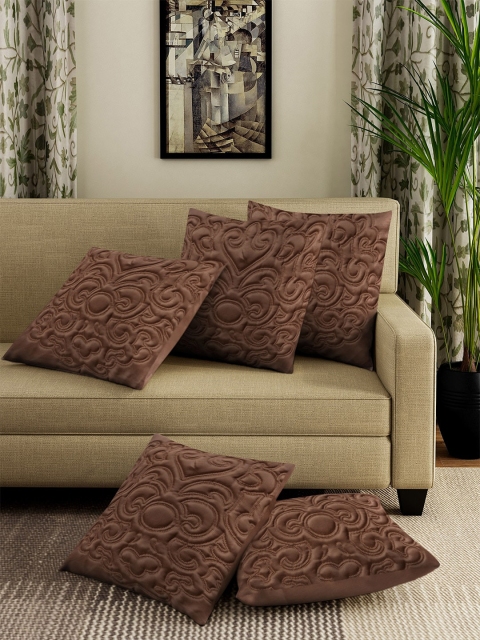 

DREAM WEAVERZ Brown Set of 5 Embroidered Square Cushion Covers