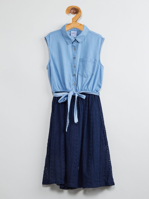 

max Girls Blue Colourblocked Fit and Flare Dress