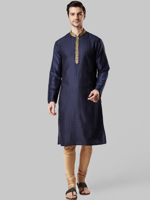 

Ethnix by Raymond Men Navy Blue Solid Straight Kurta