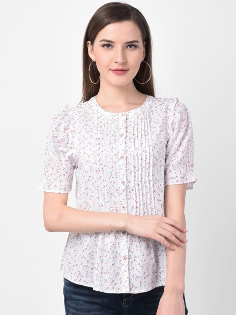 

Latin Quarters Women White Printed Shirt Style Top