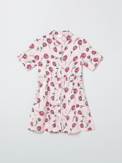 

max Girls Peach-Coloured Printed A-Line Dress