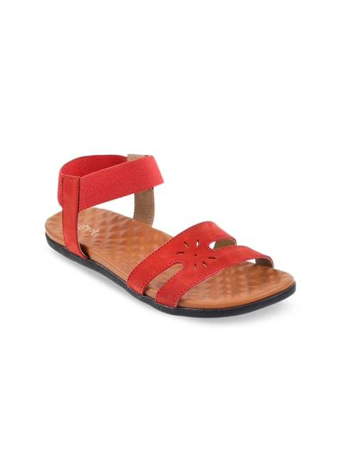 

Metro Women Red Textured Leather Open Toe Flats