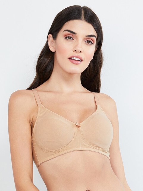 

max Beige Solid Non-Wired Non Padded T-shirt Bra