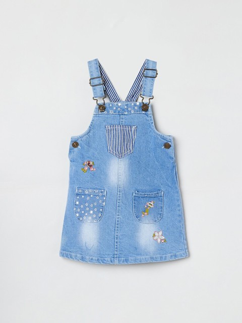 

max Girls Blue & White Washed Denim Dungarees