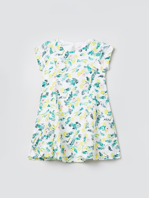 

max Girls White & Yellow Printed A-Line Dress
