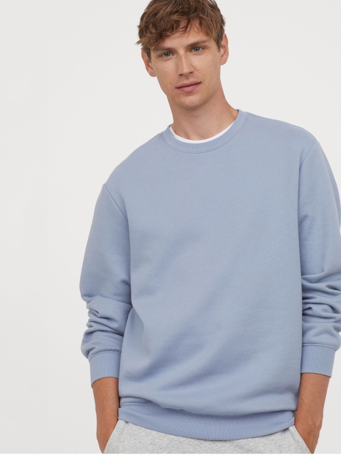 

H&M Men Blue Solid Relaxed Fit Sweater