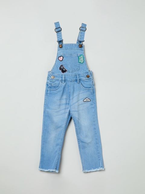 

max Girls Blue Washed Denim Dungarees