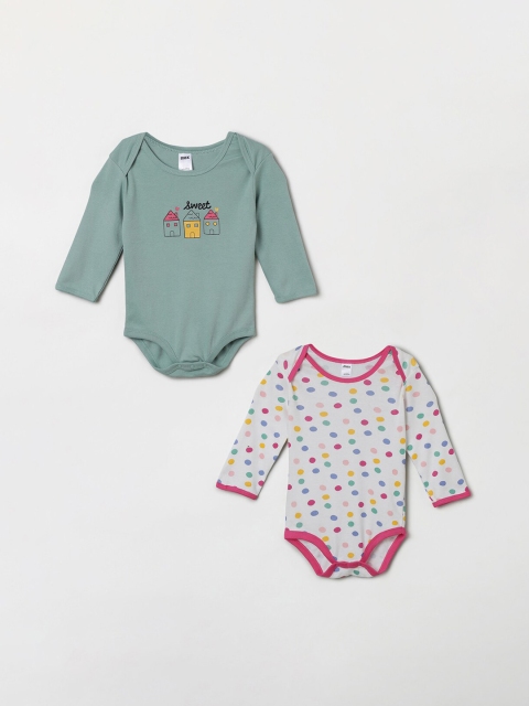 

max Infant Girls Pack of 2 Printed Rompers, Green