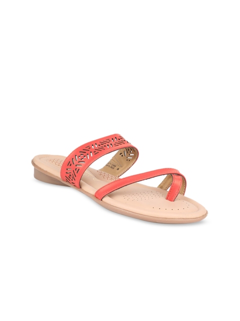 

Bata Women Red Laser Cut PU Open Toe Flats