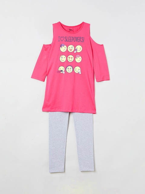 

max Girls Pink & Grey Printed T-shirt with Trousers