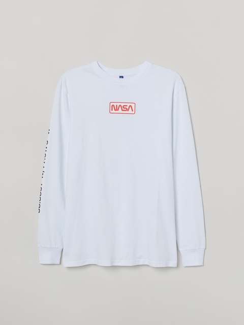 

H&M Men White Printed Jersey Top