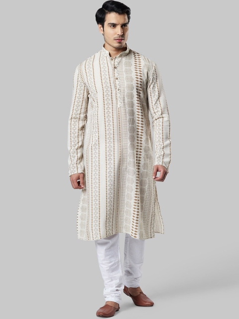 

Ethnix by Raymond Men Brown & Off-White Printed Straight Kurta