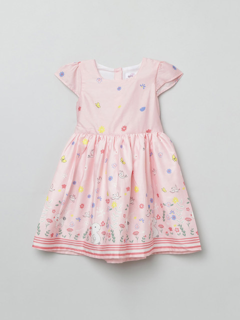 

max Girls Pink Printed Fit and Flare Dress