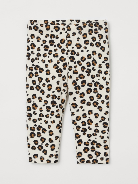 

H&M Girls White & Brown Animal Print Leggings with Brushed Inside