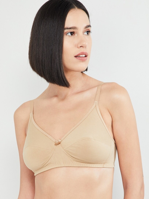 

max Beige Solid Non-Wired Non Padded T-shirt Bra