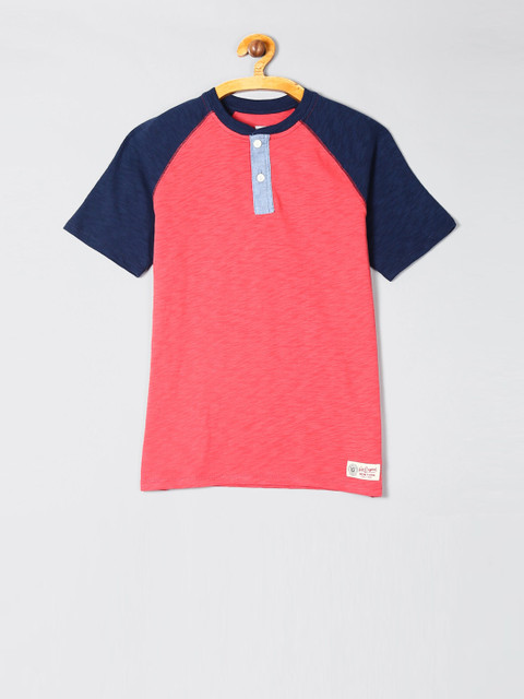 

GAP Boys Pink Colourblocked Henley Neck T-shirt