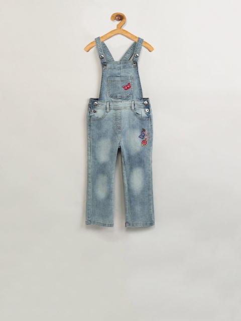 

max Girls Blue Washed Denim Dungarees