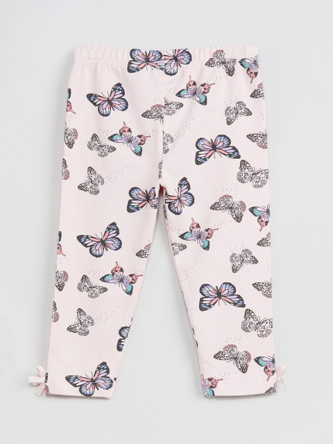 

max Infant Girls Pink & Black Butterfly Printed Ankle-Length Leggings