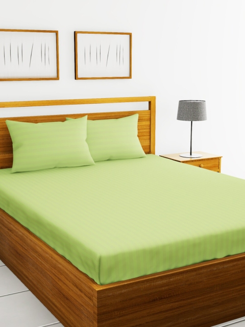 

BIANCA Green Striped 210 TC Cotton 1 King Bedsheet with 2 Pillow Covers