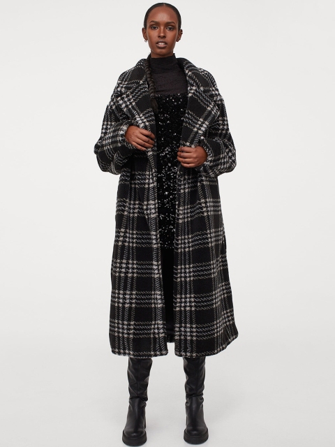 

H&M Women Black Wool-Blend Faux Shearling Coat