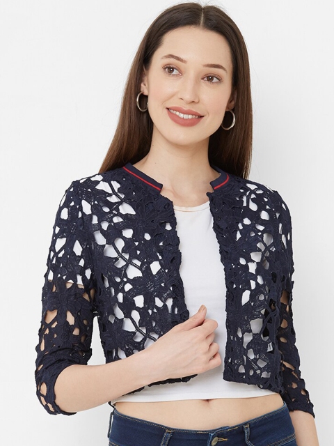 

Kraus Jeans Women Navy Blue Self Design Open Front Shrug