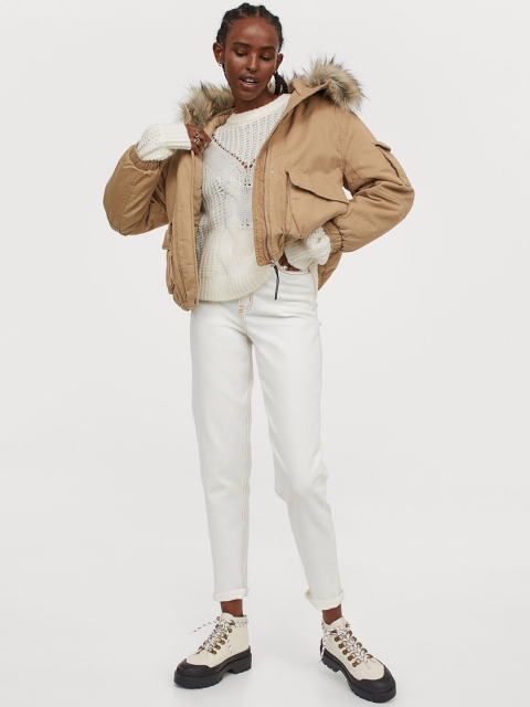 

H&M Women Beige Short Cotton Parka