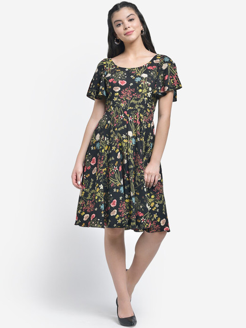 

Texco Women Black Printed Fit and Flare Dress