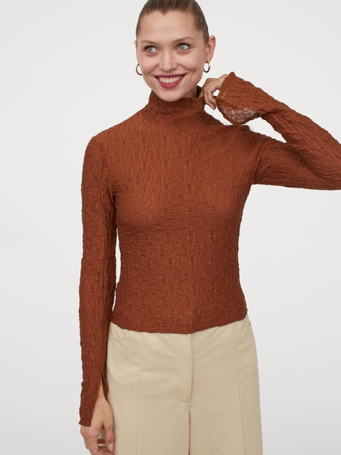 H&M Brown Long-Sleeved Polo-Neck Top