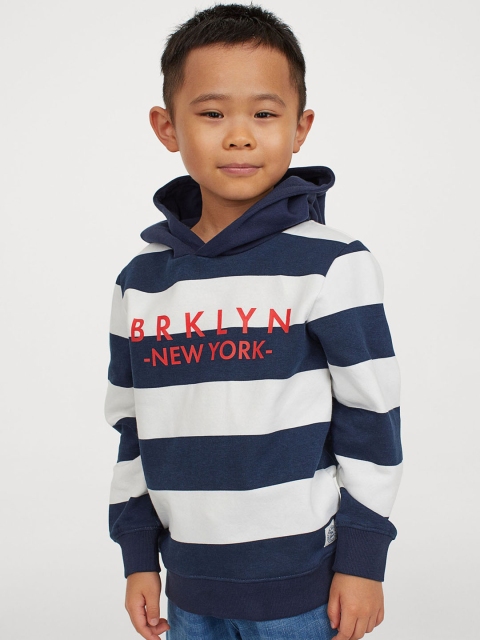 

H&M Boys Navy-Blue & Off-White Striped Cotton-Blend Hoodie