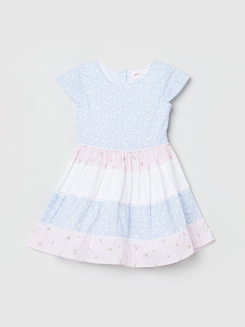 

max Girls Pastel Blue & White Micro Floral Print Fit and Flare Dress