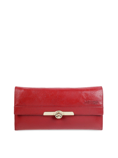 

Metro Women Red Solid Leather Three Fold Wallet