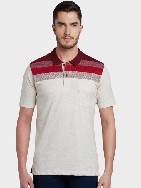 

ColorPlus Men Off-White Striped Polo Collar T-shirt