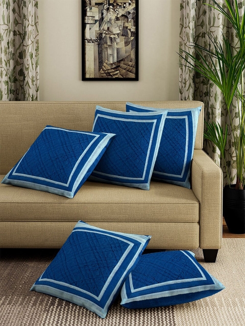 

DREAM WEAVERZ Set of 5 Blue Self Design Square Cushion Covers