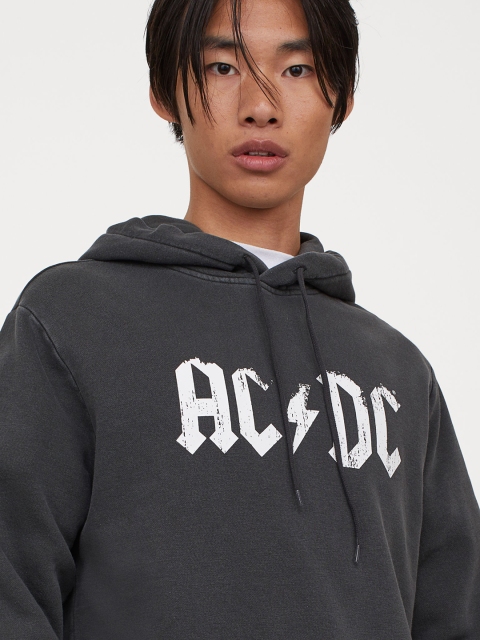 

H&M Men Black & White Printed Hoodie